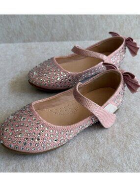 Girls 10.5T Pink Mary Jane Shoes Bow Rhinestone Dress Toddler NWOT